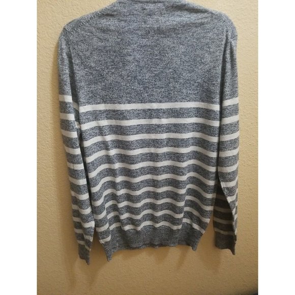 Mens Sonoma Size L Fine Gauge Charcoal Striped Crewneck Sweater Striped Gray NWT - Picture 4 of 5